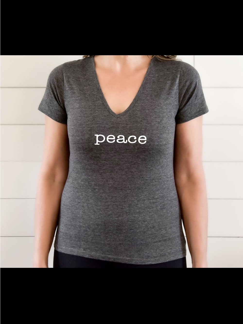 Peace Graphic V-Neck Women's Tee - Gray
